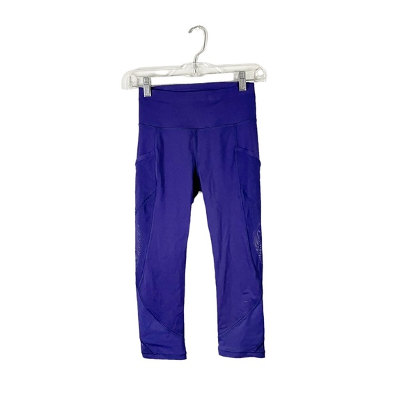 Lululemon Blue Crop Mesh Accent Athletic Athleisure High Waist Leggings Size 4 - Picture 1 of 6
